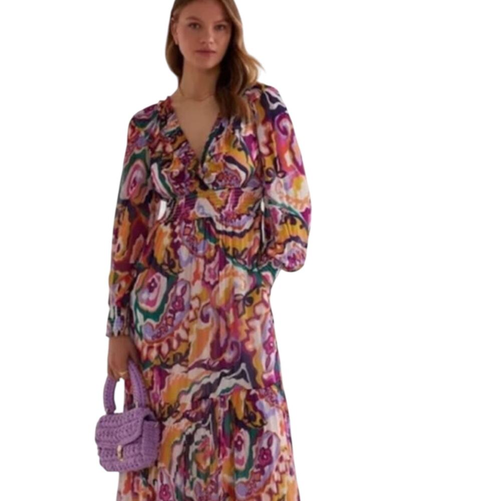 Anthropologie Marais Chiffon Maxi Dress Abstract Watercolor Print* - Picture 9 of 10